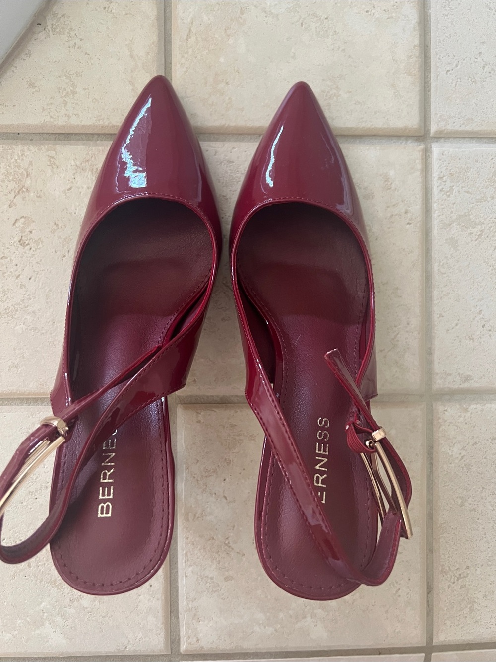 Berness Burgundy Patent Pointed-Toe Slingback Heels